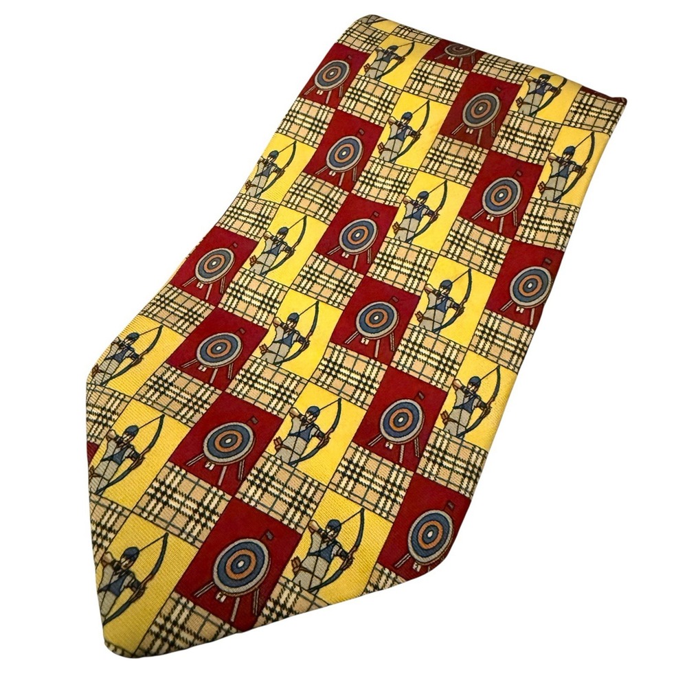 Burberry Tie Yellow Geometic Pattern Archery Nova Check Targets Silk Hand Sewn